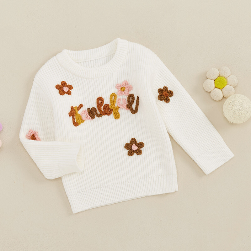 Pateicības zīdaiņu apģērbs meitenēm Džemperi Burts Zieds Garām piedurknēm Rievoti Trikotāžas Puloveri Topi Mazuļu Rudens Ziemas Apģērbi