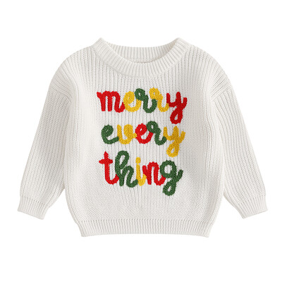 Tipegő lányok fiúk pulóverek karácsonyi ruhák betűk hímzett nyakú hosszú ujjú gyerek pulóverek őszi tél pulóver felsők