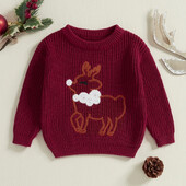 Mazu bērnu zēnu meiteņu Ziemassvētku džemperi Ziemeļbrieži ar garām piedurknēm ar apaļu kaklu, rievoti trikotāžas topi 0-3 gadiem