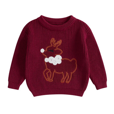 Mazu bērnu zēnu meiteņu Ziemassvētku džemperi Ziemeļbrieži ar garām piedurknēm ar apaļu kaklu, rievoti trikotāžas topi 0-3 gadiem