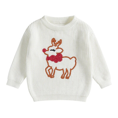 Mazu bērnu zēnu meiteņu Ziemassvētku džemperi Ziemeļbrieži ar garām piedurknēm ar apaļu kaklu, rievoti trikotāžas topi 0-3 gadiem