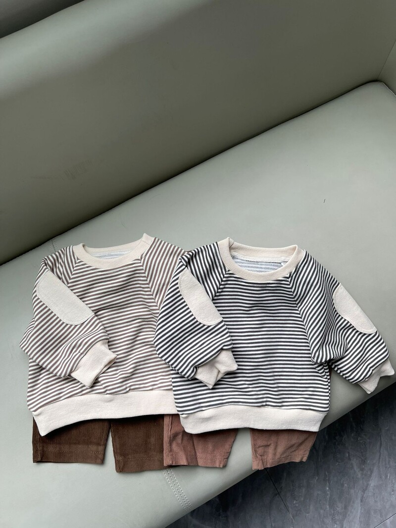 2024. gada rudens, jauns zīdaiņu džemperis ar garām piedurknēm, ikdienišķs svītrains džemperis mazuļiem, brīvs džemperis, zīdaiņu zēnu džemperis, bērnu topi