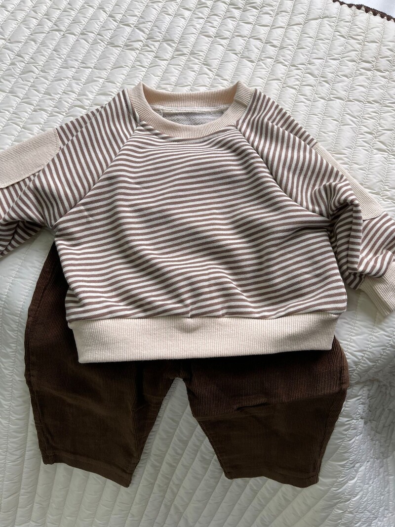 2024. gada rudens, jauns zīdaiņu džemperis ar garām piedurknēm, ikdienišķs svītrains džemperis mazuļiem, brīvs džemperis, zīdaiņu zēnu džemperis, bērnu topi