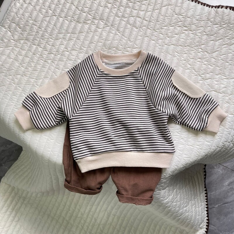 2024. gada rudens, jauns zīdaiņu džemperis ar garām piedurknēm, ikdienišķs svītrains džemperis mazuļiem, brīvs džemperis, zīdaiņu zēnu džemperis, bērnu topi