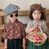 2024 Νέο καλοκαιρινό παιδικό βαμβακερό λινό κοντομάνικο πουκάμισο για αγόρια για κορίτσια Baby Vintage Forest Top πουκάμισο με μήκος μανίκι