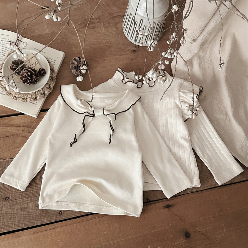 2025 tavaszi őszi baba hosszú ujjú alsó ing csecsemő lányoknak sötétkék gallérral, alkalmi felsők