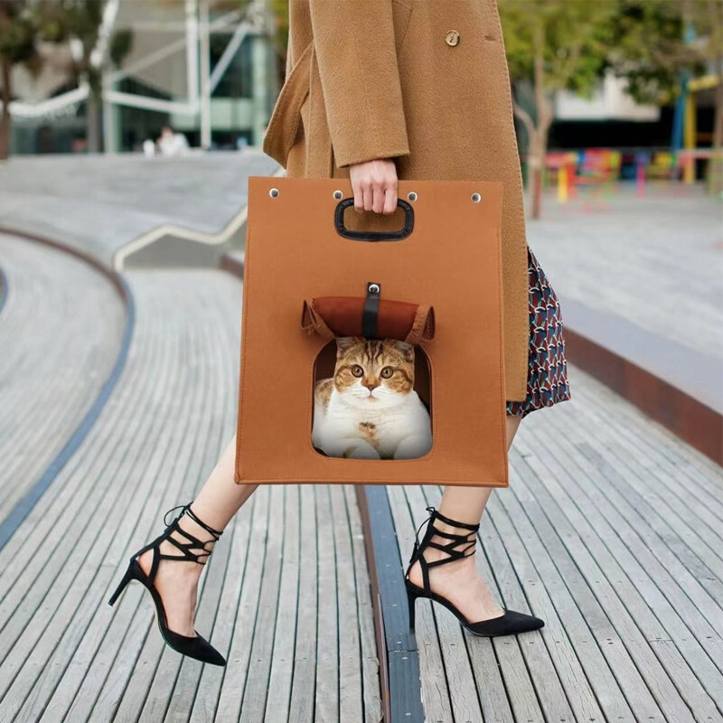 Felt Pet Nest Creative, légáteresztő, összecsukható macskaágyas ház meleg fészek hordható macska hordtáskához a szabadban