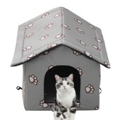 Āra ūdensnecaurlaidīga kaķu māja, izolēta savvaļas kaķu mājas patversme ziemai, izolēta no ārpuses savvaļas kaķu mājas patversme ar durvīm