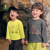 Amila bērnu T-krekls 2024. gada rudens jauni zēnu un meiteņu vienkrāsaini dzīvnieku tīras kokvilnas apaļa kakla daļa, mīksti, brīvi brīvi bērnu topi