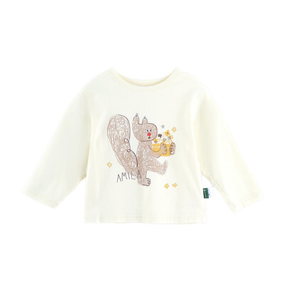 Amila bērnu T-krekls 2024. gada rudens jauni zēnu un meiteņu vienkrāsaini dzīvnieku tīras kokvilnas apaļa kakla daļa, mīksti, brīvi brīvi bērnu topi