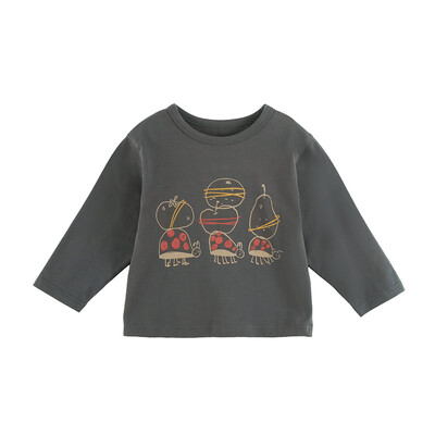 Amila bērnu T-krekls 2024. gada rudens jauni zēnu un meiteņu vienkrāsaini dzīvnieku tīras kokvilnas apaļa kakla daļa, mīksti, brīvi brīvi bērnu topi