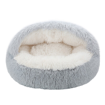 Kaķu gulta apaļa, pūkaina kaķa gulta ar kapuci Cave kaķu dobes virtulis iekštelpu kaķiem, nomierinošas suņu kaķu gultas mazam un vidējam kaķim