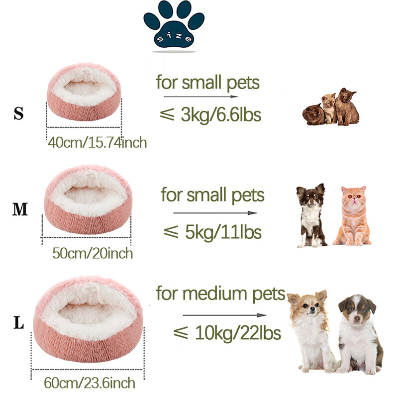 Kaķu gulta apaļa, pūkaina kaķa gulta ar kapuci Cave kaķu dobes virtulis iekštelpu kaķiem, nomierinošas suņu kaķu gultas mazam un vidējam kaķim