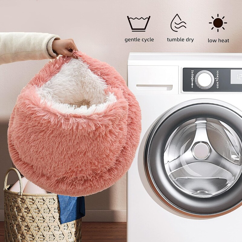 Kaķu gulta apaļa, pūkaina kaķa gulta ar kapuci Cave kaķu dobes virtulis iekštelpu kaķiem, nomierinošas suņu kaķu gultas mazam un vidējam kaķim