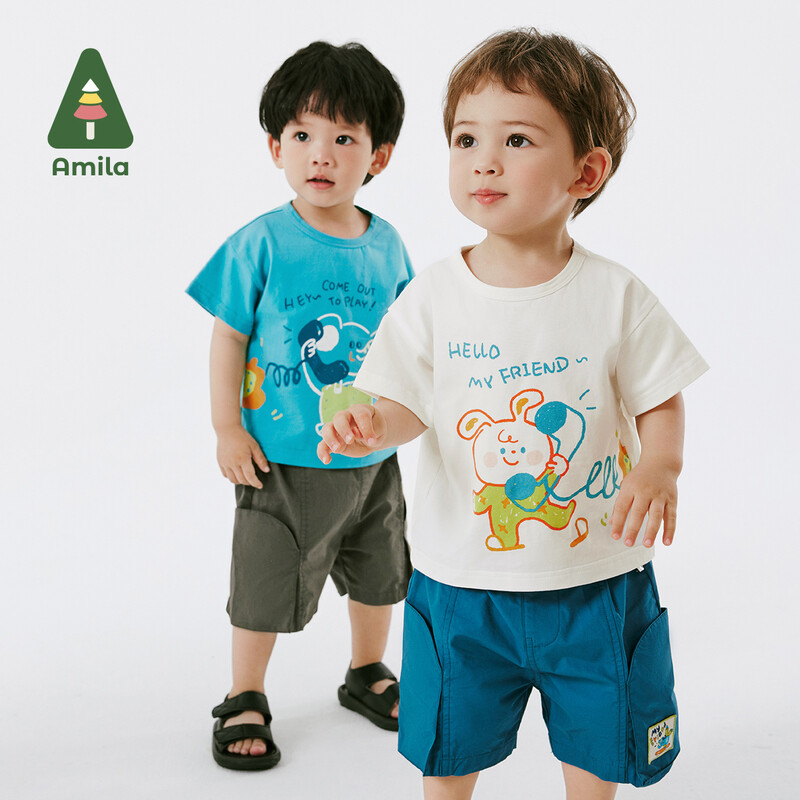 Amila Baby T-krekls 2024 Vasaras Jauns "Draugi" Tēma Apdrukāts Modes Īsām piedurknēm Augstas kvalitātes apģērbs 0-6 gadus veciem
