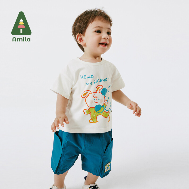 Amila Baby T-krekls 2024 Vasaras Jauns "Draugi" Tēma Apdrukāts Modes Īsām piedurknēm Augstas kvalitātes apģērbs 0-6 gadus veciem