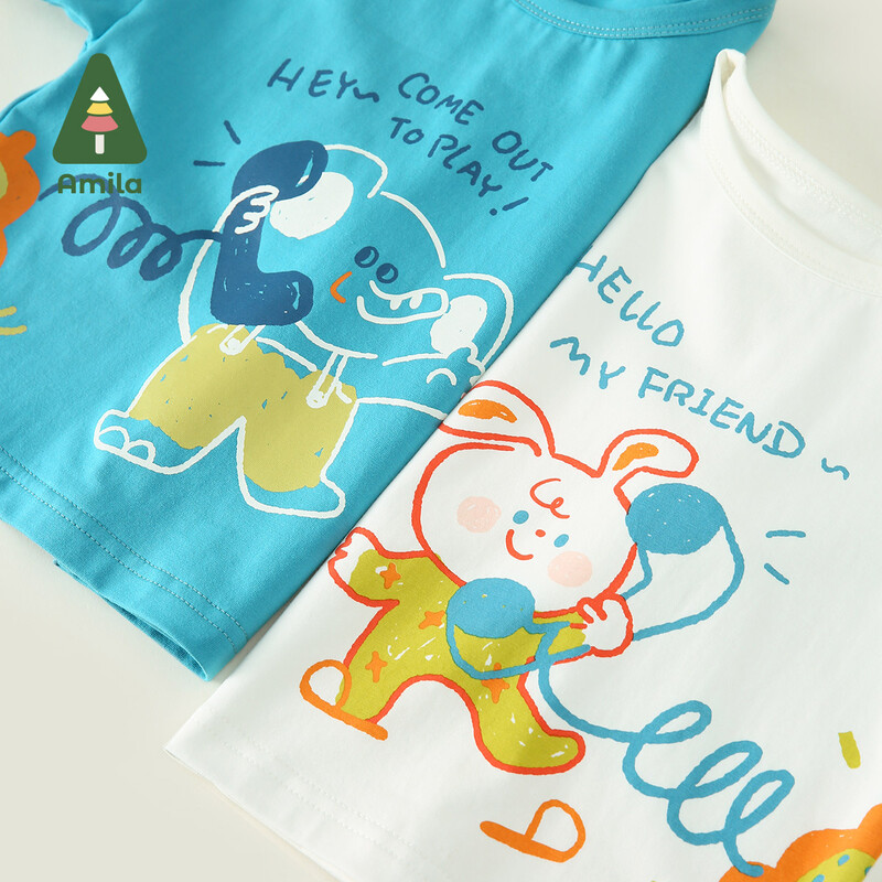 Amila Baby T-krekls 2024 Vasaras Jauns "Draugi" Tēma Apdrukāts Modes Īsām piedurknēm Augstas kvalitātes apģērbs 0-6 gadus veciem