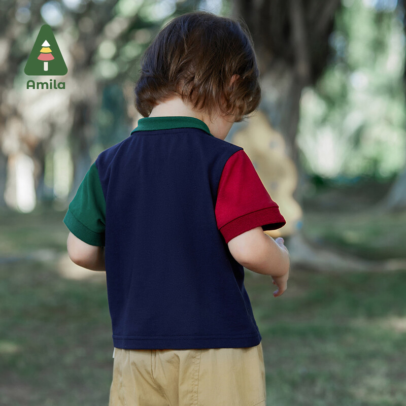 Amila Baby Boy T-krekls 2023 Vasara Jauns Cute Sports Mode Kontrastējošas Krāsas Patchwork POLO Krekls Bērnu Apģērbi 0-6G