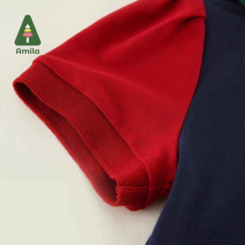 Amila Baby Boy T-krekls 2023 Vasara Jauns Cute Sports Mode Kontrastējošas Krāsas Patchwork POLO Krekls Bērnu Apģērbi 0-6G
