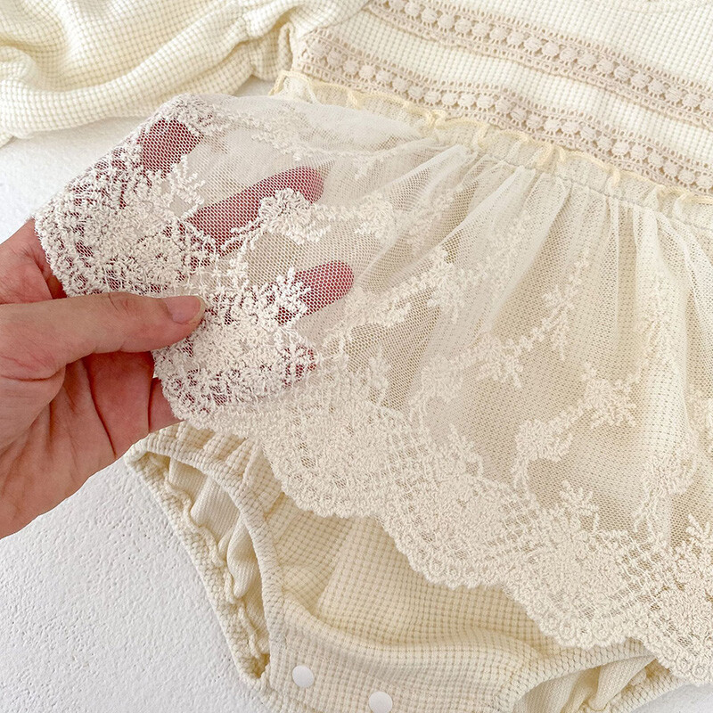 Proljeće jesen Nova odjeća za dojenčad Bodi haljina Ljetna haljina s puf rukavima Jednodijelna odjeća od vafla čipke