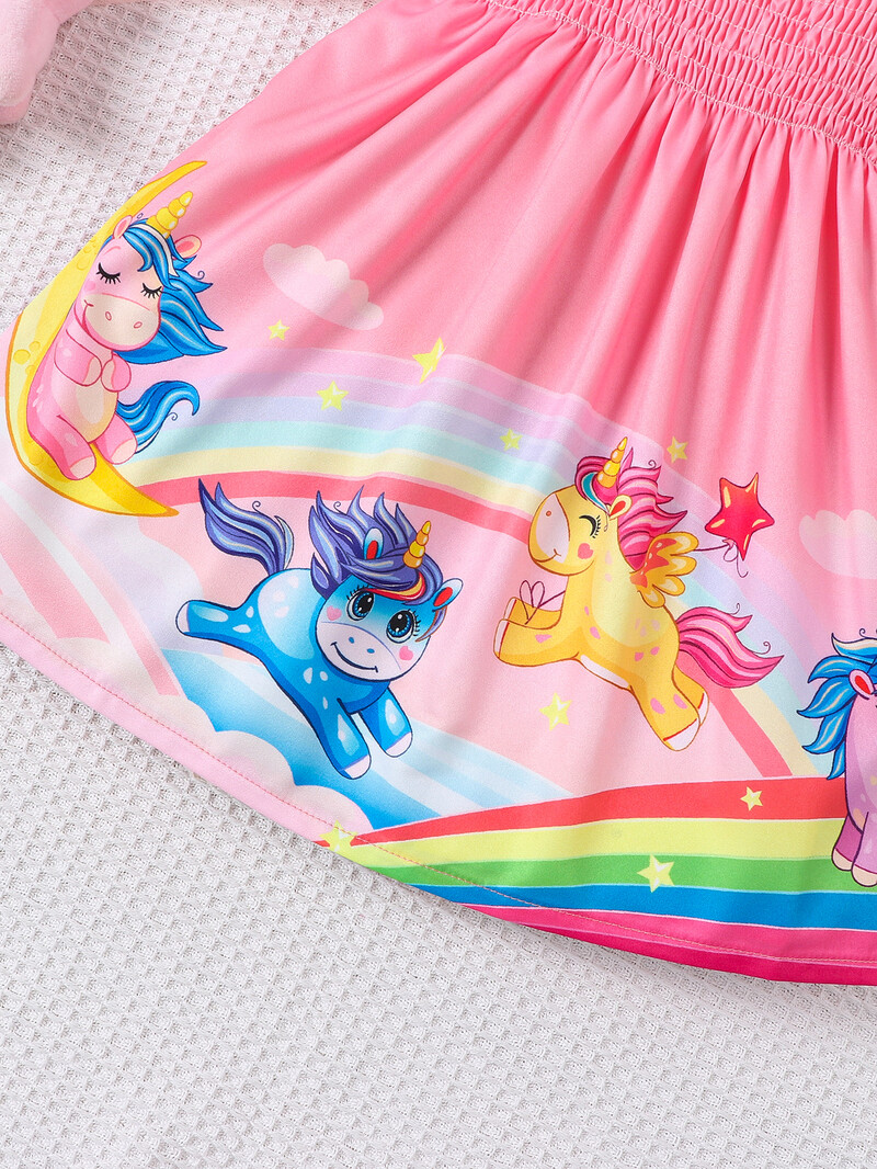 Mazuļu modes jauka multfilma vienradzis apdrukāti svārki ar bantītes rotājumu siksniņas kleita vasarā