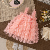 Βρεφικό φόρεμα Καλοκαιρινό Full Print Butterfly Halter Μονόχρωμο Fluffy Girl Παιδικό Φόρεμα Χαριτωμένα καθημερινά παιδικά φορέματα παραλίας