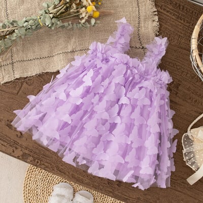Βρεφικό φόρεμα Καλοκαιρινό Full Print Butterfly Halter Μονόχρωμο Fluffy Girl Παιδικό Φόρεμα Χαριτωμένα καθημερινά παιδικά φορέματα παραλίας