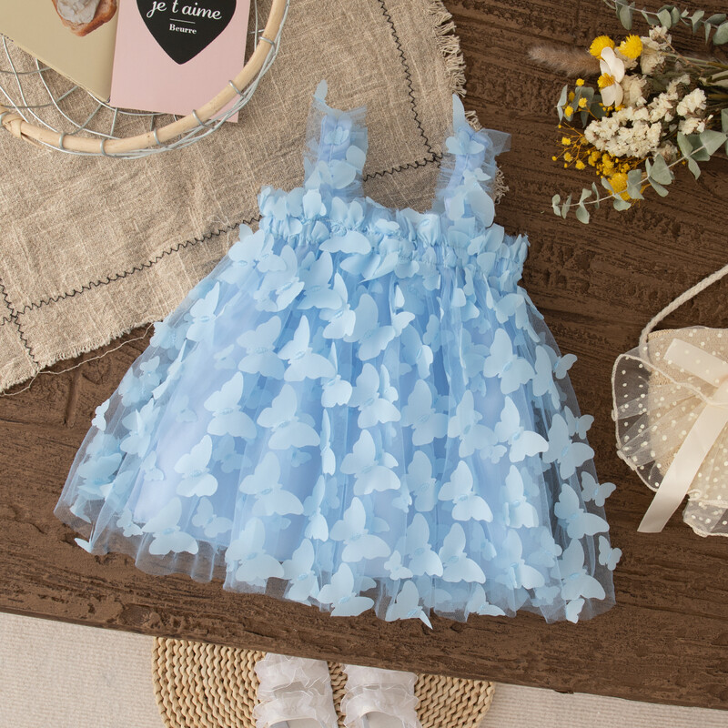 Βρεφικό φόρεμα Καλοκαιρινό Full Print Butterfly Halter Μονόχρωμο Fluffy Girl Παιδικό Φόρεμα Χαριτωμένα καθημερινά παιδικά φορέματα παραλίας