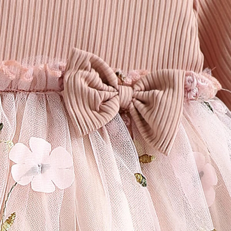 Meiteņu kleitas pavasarim un rudenim, bantītes un ziedu raksts vienkrāsains, pūkains marles zīdaiņu kleitas jaukas ikdienas apģērba meitenei