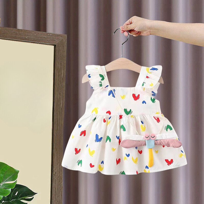 Καλοκαιρινό Νέο Κοριτσίστικο Ρούχα Full Of Love Princess Skirt Χαριτωμένο φόρεμα με λουράκι για κοριτσάκια, συνοδεύεται από Dragonfly Shoulder Bag