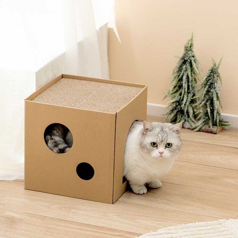 Kaķa kartona kaste Kaķu māja Kaķu skrāpis Spīļu asināšana Kartona Kaķēns Spēlē kaķu skrāpējamo dēli Kaķu skrāpējamā rotaļlieta kaķiem