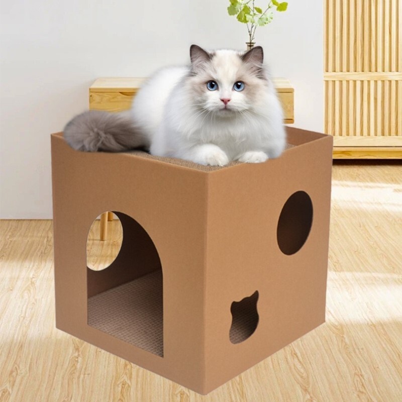 Kaķa kartona kaste Kaķu māja Kaķu skrāpis Spīļu asināšana Kartona Kaķēns Spēlē kaķu skrāpējamo dēli Kaķu skrāpējamā rotaļlieta kaķiem