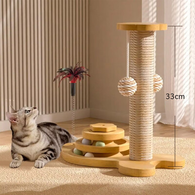 Kaķu skrāpējamais dēlis ir nodilumizturīgs un neizlej gružus. Kaķu skrāpējumu kolonna ir izgatavota no sizala kaņepēm, un kaķu rotaļlietas ir pieradušas