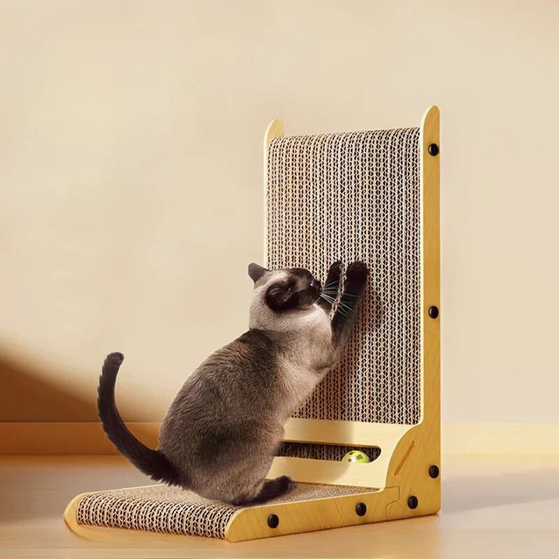 L-veida kaķu skrāpējamais dēlis kaķu rotaļlietas no koka, nodilumizturīgas un skrāpējumiem izturīgas.