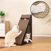 2 az 1-ben macskakaparó karton forgó labdával, kopásálló háromszög alakú macskakaparó deszka függőleges mászókerettel