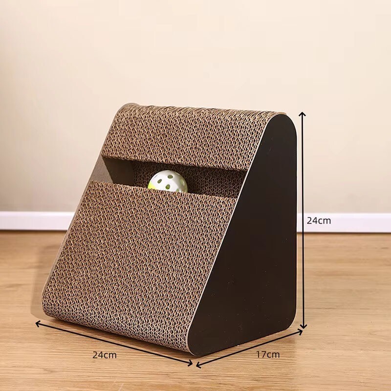 2 az 1-ben macskakaparó karton forgó labdával, kopásálló háromszög alakú macskakaparó deszka függőleges mászókerettel