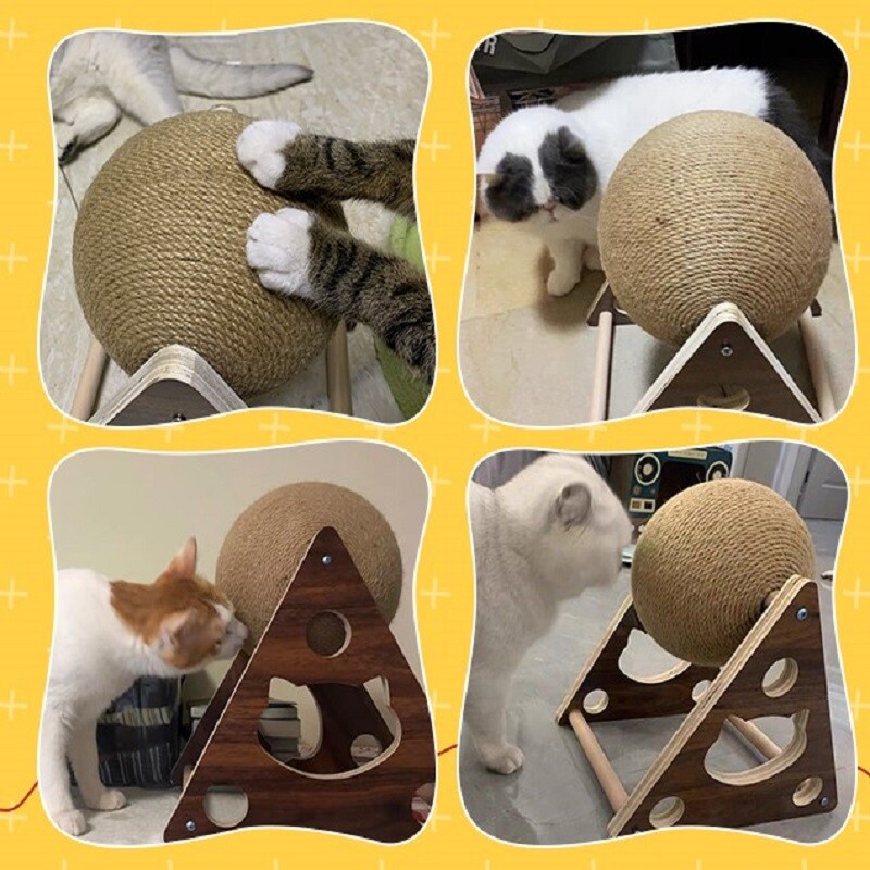 Kaķu koku mājdzīvnieku rotaļlieta Kaķu skrāpējamā bumba Nodilumizturīgs slīpēšanas ķepu dēlis Dabīgs sizala kaķa lode Masīvkoka skrāpis