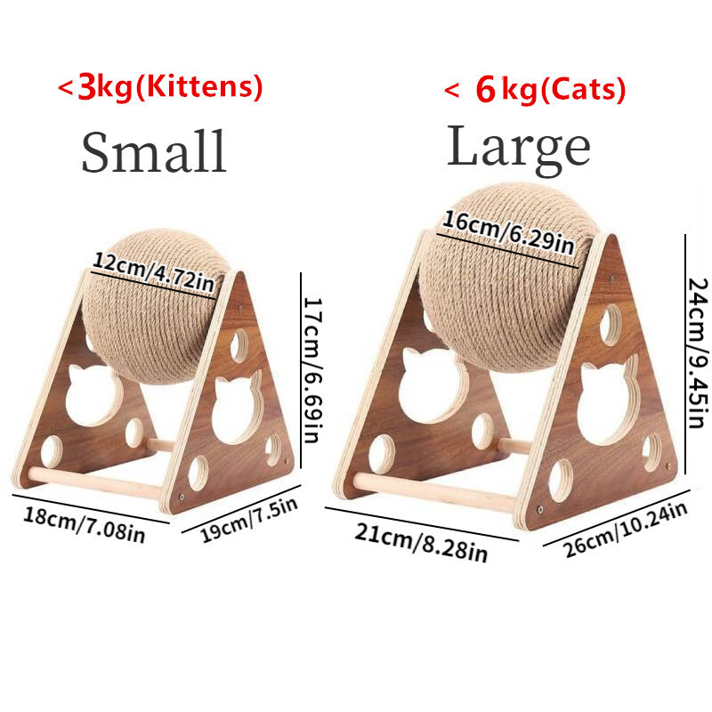 Kaķu koku mājdzīvnieku rotaļlieta Kaķu skrāpējamā bumba Nodilumizturīgs slīpēšanas ķepu dēlis Dabīgs sizala kaķa lode Masīvkoka skrāpis
