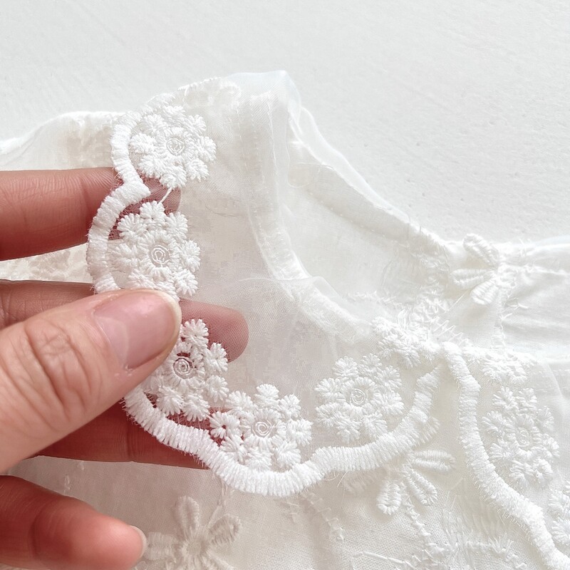 Jaundzimušai meitenei ar īsām piedurknēm izšuvumi Kokvilnas rombīšu kleita zīdaiņai meitenei princese svārki mazuļa kristību apģērbi