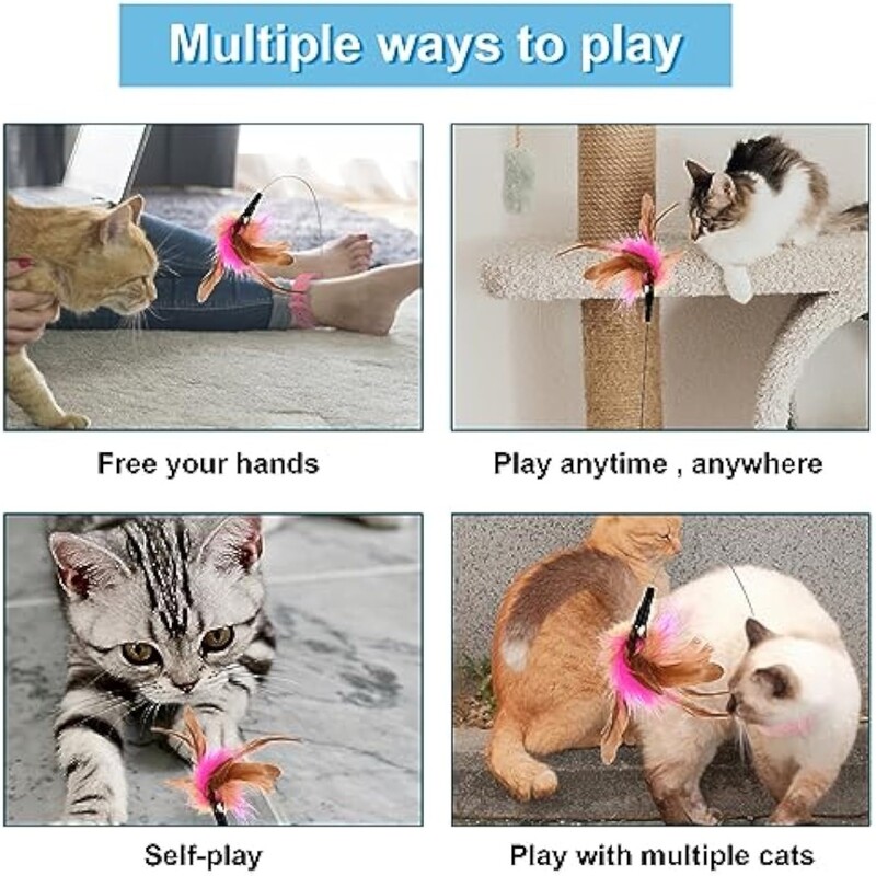 Piestiprināta kaķa apkakles rotaļlieta, silikona kaķu ķircināšanas zizlis, regulējamas kaķa spalvu apkakles rotaļlietas ar zvana kaķa interaktīvajām rotaļlietām