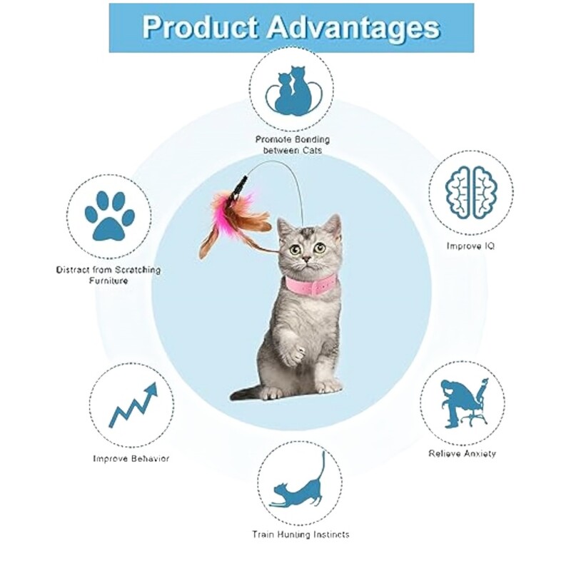 Piestiprināta kaķa apkakles rotaļlieta, silikona kaķu ķircināšanas zizlis, regulējamas kaķa spalvu apkakles rotaļlietas ar zvana kaķa interaktīvajām rotaļlietām