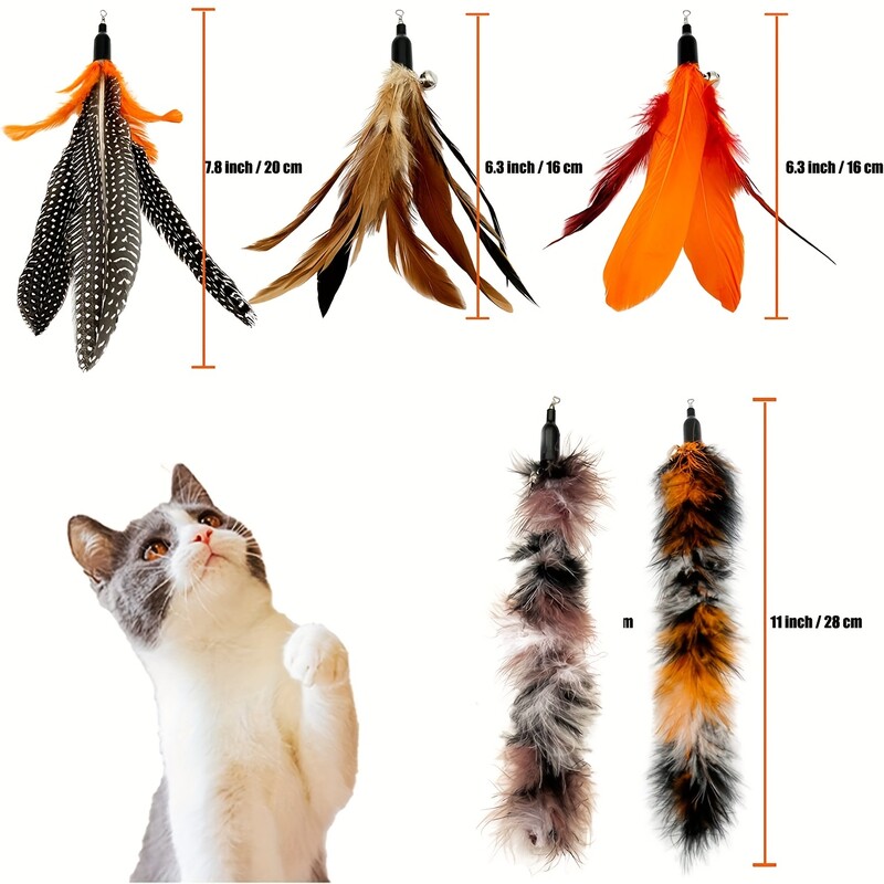 6 GAB kaķu rotaļlietas spalvu nomaiņa kaķu zizlis Dabīgo putnu spalvu uzpilde, rezerves spalvas kaķu rotaļlieta iekštelpu kaķiem