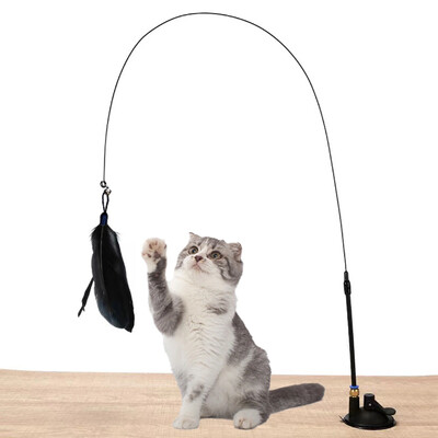 Rotaļlieta kaķim — interaktīvs zvaniņš un spalvu zizlis — garš piesūcekņa stienis aizraujošiem spēles laika piedzīvojumiem — izcila kaķa rotaļlieta