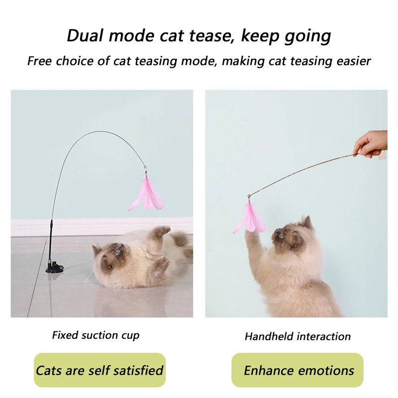 Rotaļlieta kaķim — interaktīvs zvaniņš un spalvu zizlis — garš piesūcekņa stienis aizraujošiem spēles laika piedzīvojumiem — izcila kaķa rotaļlieta