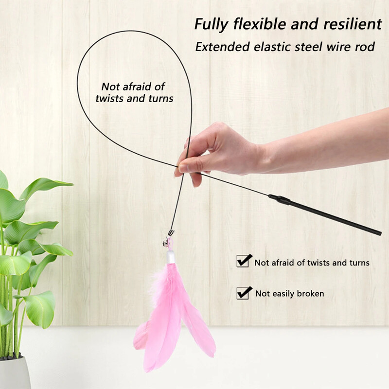 Rotaļlieta kaķim — interaktīvs zvaniņš un spalvu zizlis — garš piesūcekņa stienis aizraujošiem spēles laika piedzīvojumiem — izcila kaķa rotaļlieta