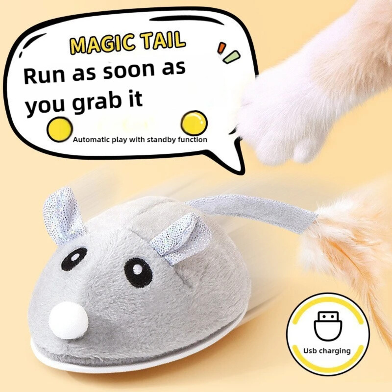 Διαδραστικό παιχνίδι ποντικιού για γάτες USB φόρτισης κινούμενος αρουραίος με παιχνίδια με πούπουλα Play-Catch εκπαιδευτικό παιχνίδι για γατάκια εσωτερικού χώρου Προμήθεια κατοικίδιων ζώων