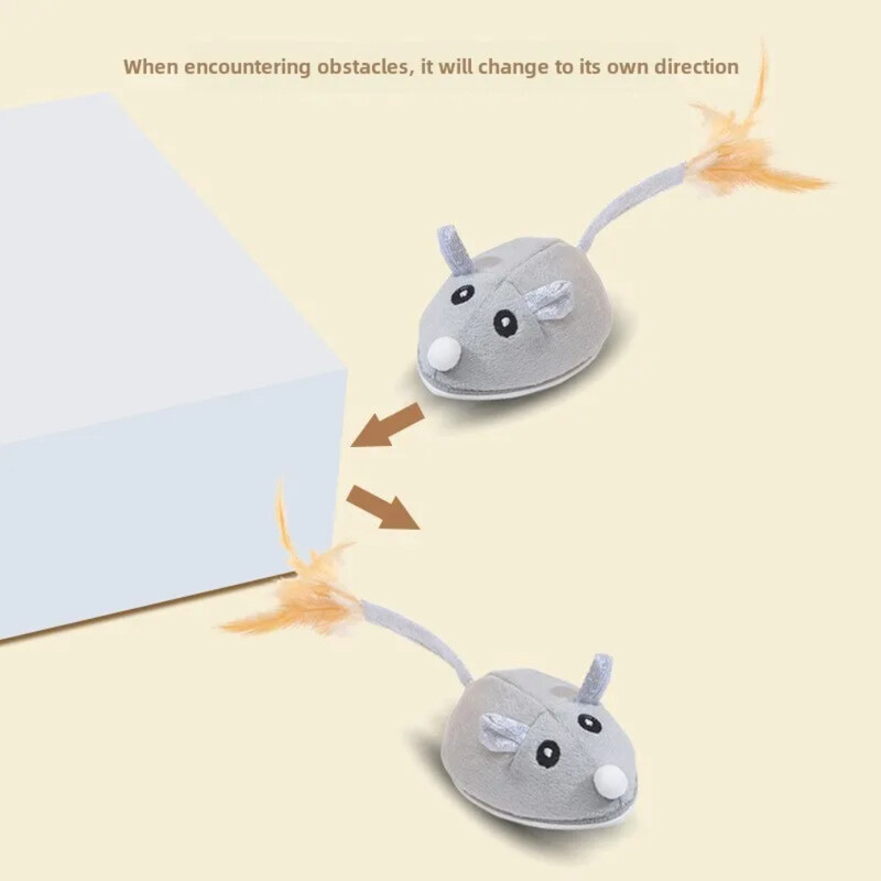 Διαδραστικό παιχνίδι ποντικιού για γάτες USB φόρτισης κινούμενος αρουραίος με παιχνίδια με πούπουλα Play-Catch εκπαιδευτικό παιχνίδι για γατάκια εσωτερικού χώρου Προμήθεια κατοικίδιων ζώων