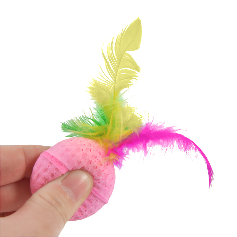 10GB lateksa putu bumbiņa ar spalvu interaktīvo bumbiņu kaķēnu mājdzīvnieku kaķu rotaļlieta