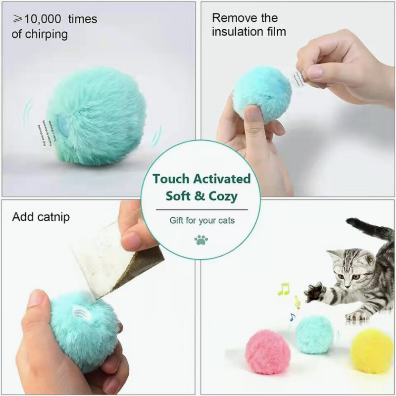 Kitten Touch Sounding Pet Product Squeak Toy Ball Cat Supplie Έξυπνα παιχνίδια γάτας Διαδραστικό παιχνίδι βελούδινης μπάλας ηλεκτρικό παιχνίδι εκπαίδευσης για Catnip