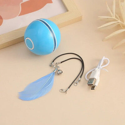 Automatikus macska interaktív golyós intelligens macskamenta játékok tollas csengővel, USB újratölthető, önforgó led kisállat játék cicának